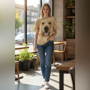 The Mountain Labrador Retriever Dog Print Tee Size XL Tan Beige Tye Dye